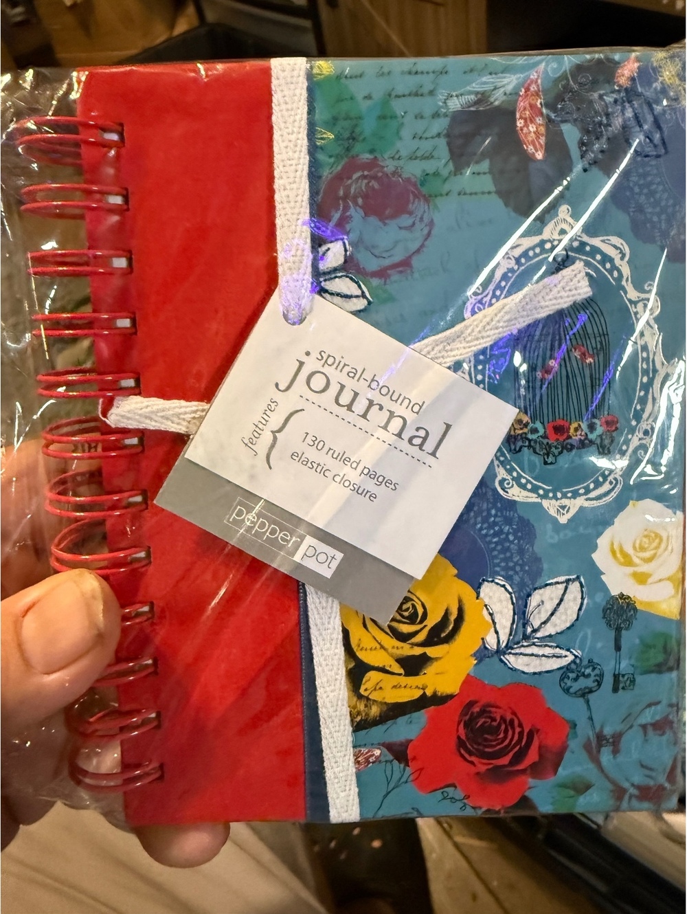 Pepper Pot Spiral-Bound Journal with Floral and Red Cover